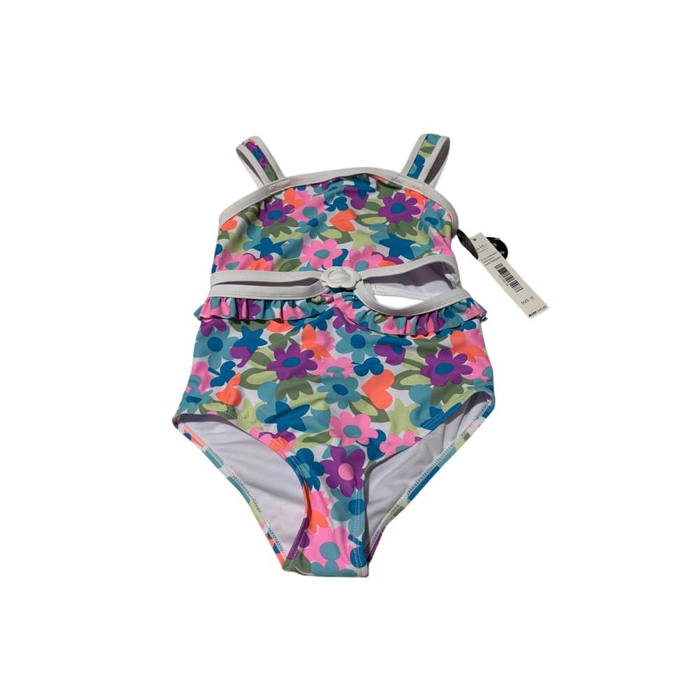 Nicole Miller 10 cut away one piece floral swimsuit pink green orange upf50 nwt